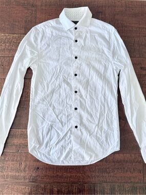 H&M White Dress Shirt with Black Contrast Buttons SZ.XS